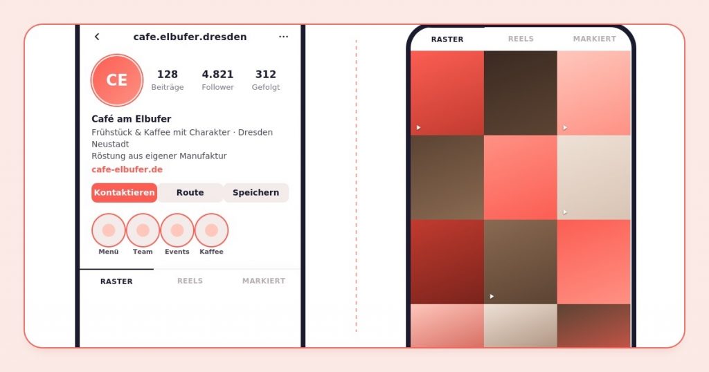 Instagram-Profil mit organischem Content Social Media Marketing Dresden